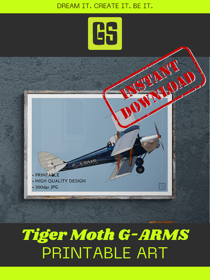 Tiger Moth G-ARMS Printable Aviation Wall Art with Blue & White Border Background product image (2)