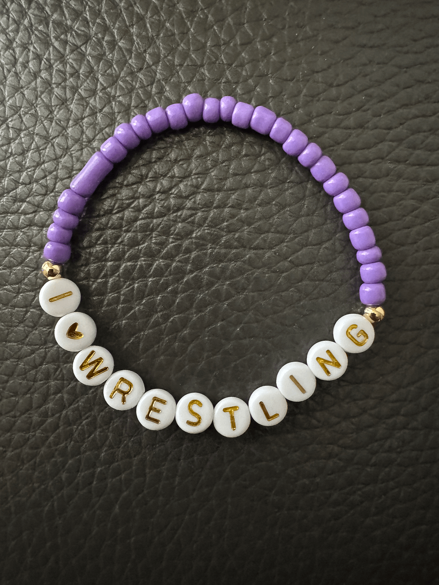 I Heart Wrestling Lavender Beaded Bracelet product image (1)