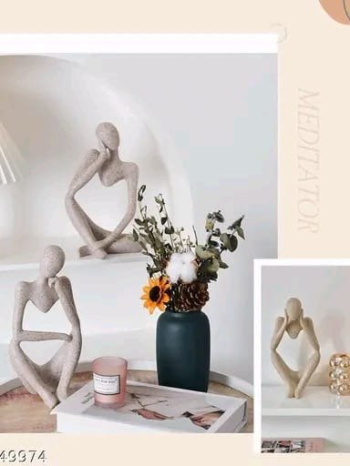 Bloture_ Art collection. Set of 3, Sandstone Resin Thinker Statue Ornaments_Abstract Style Sculpture. product image (2)
