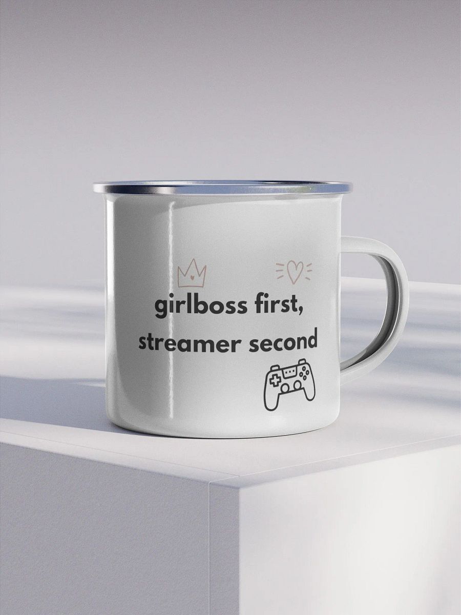 Girlboss First, Streamer Second Enamel Mug product image (1)