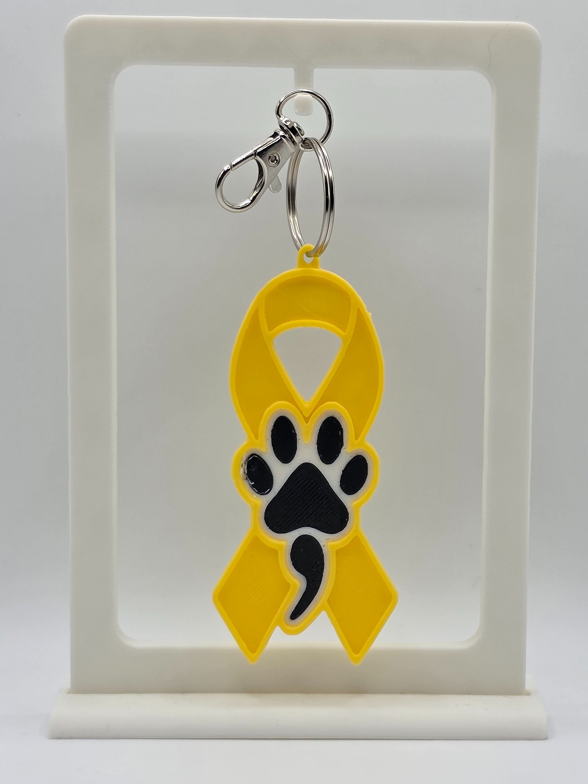 💛 Yellow Awareness Ribbon Keychain | Dog Paw Semicolon product image (1)