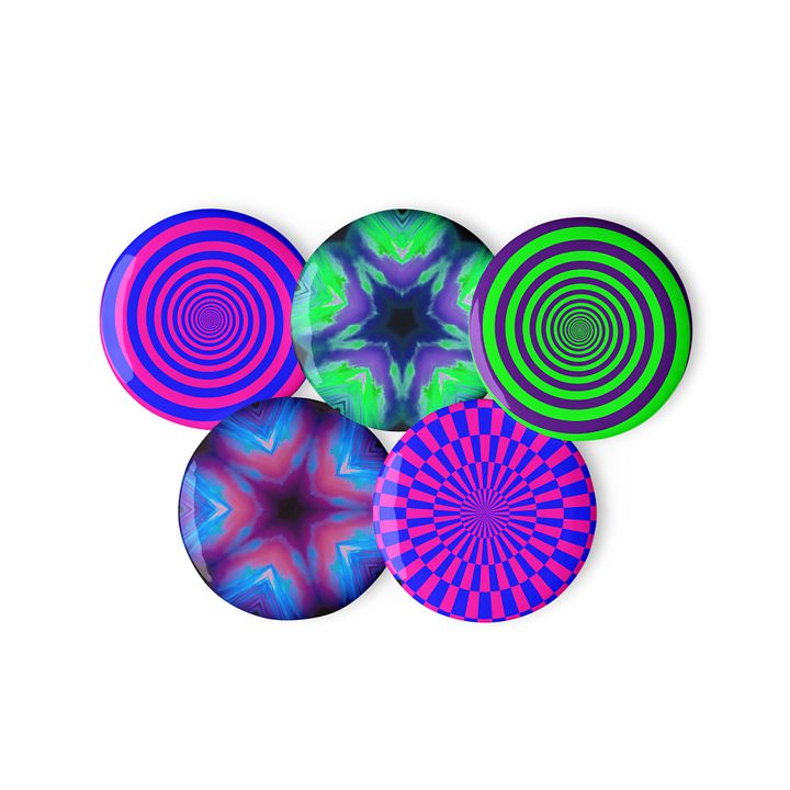 Psychedelic Seashore Circus Spirals Pin Button Set, Twisted Sea Witch Star Accessories product image (1)