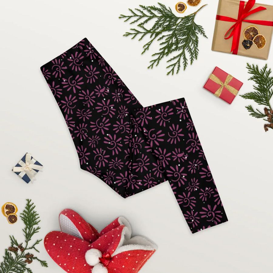 Leggings in classy dark magenta on black design with slight sparkle. Ideal for that special event product image (8)