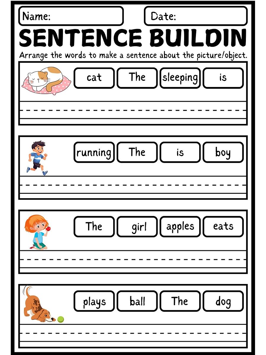 Reading and Building Simple Sentences Worksheet for Grade 1 product image (4)