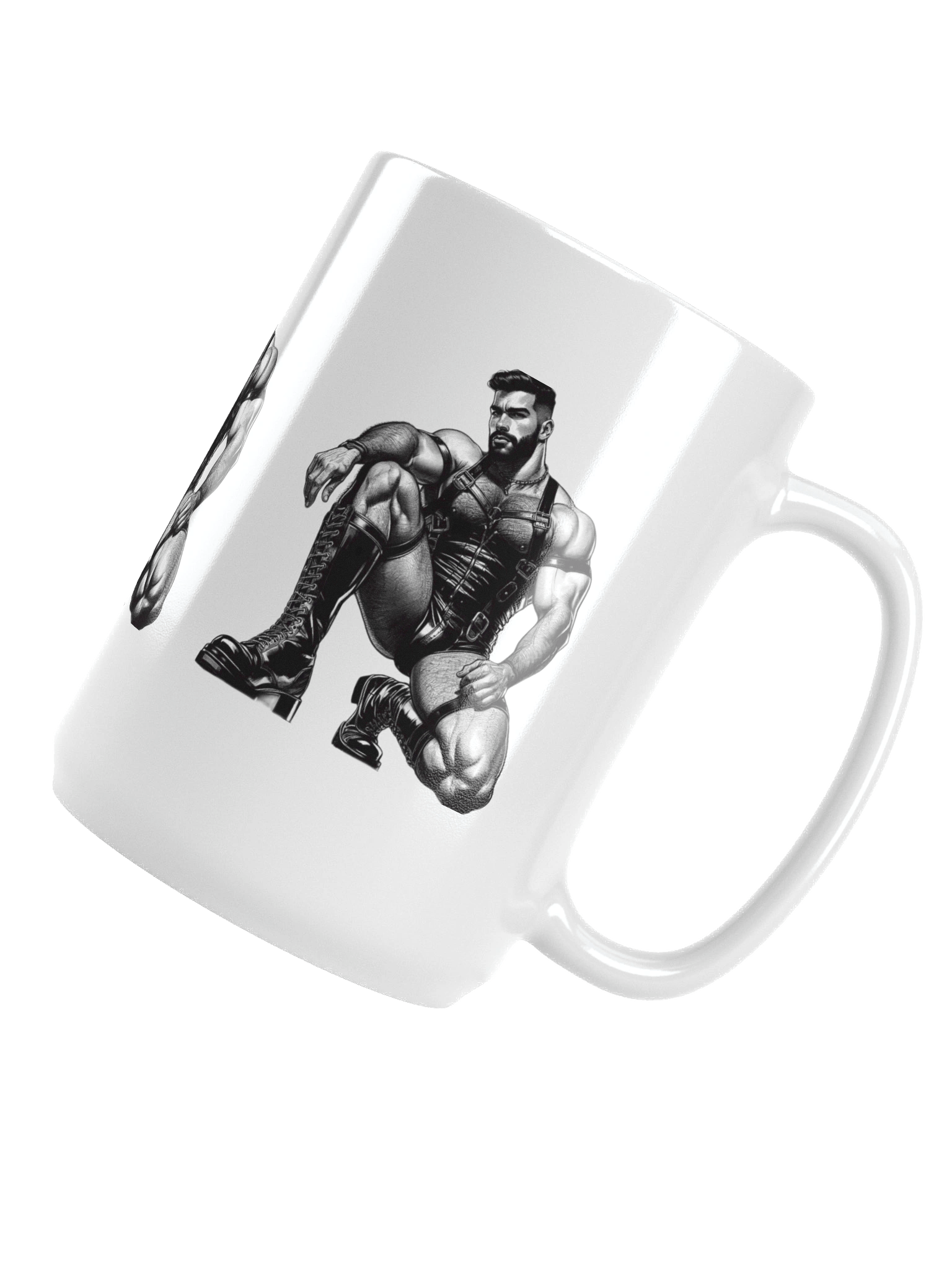 Gay Leather Top Man Leder Pride Daddy Tom of Finland Tribute Graphic Design White Glossy Mug product image (5)