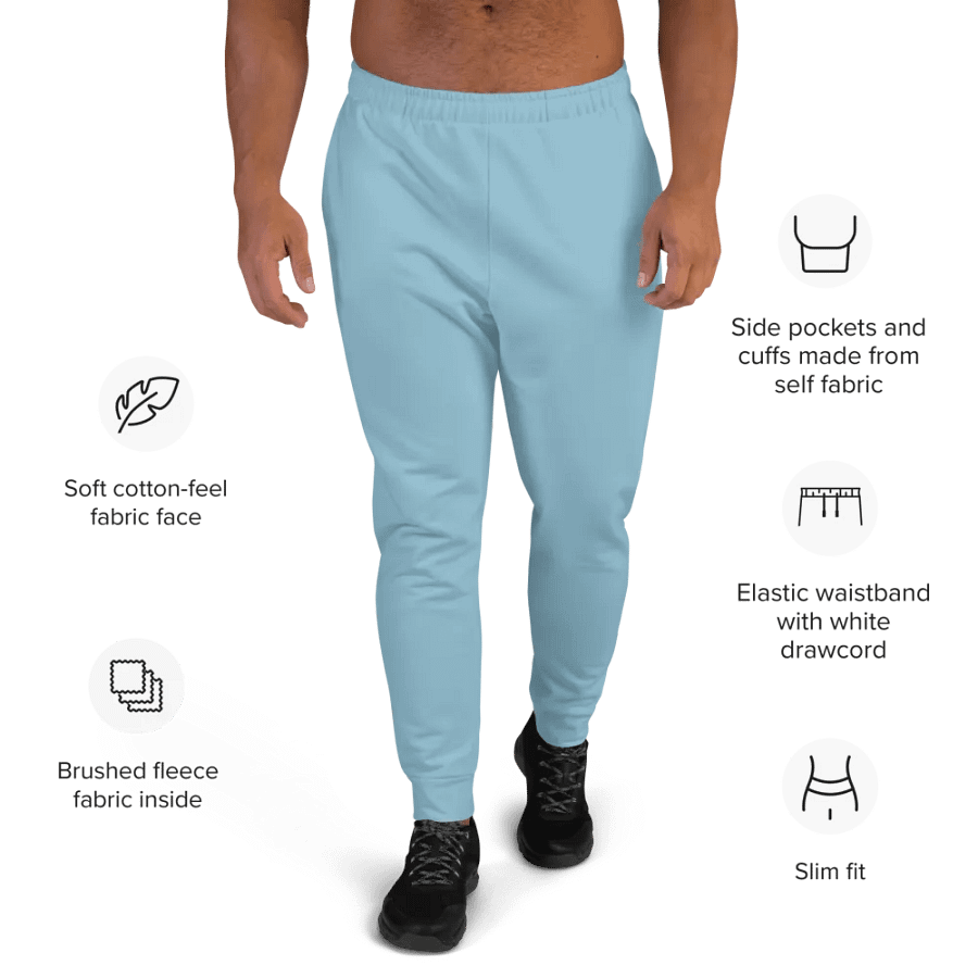 Plain Light Blue Soft Summer Recycled Polyester Premium Men's Joggers by Treasure Pie product image (9)