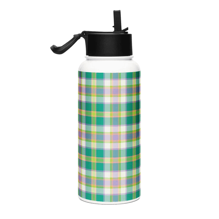 Seafoam Green and Purple Plaid Water Bottle product image (1)