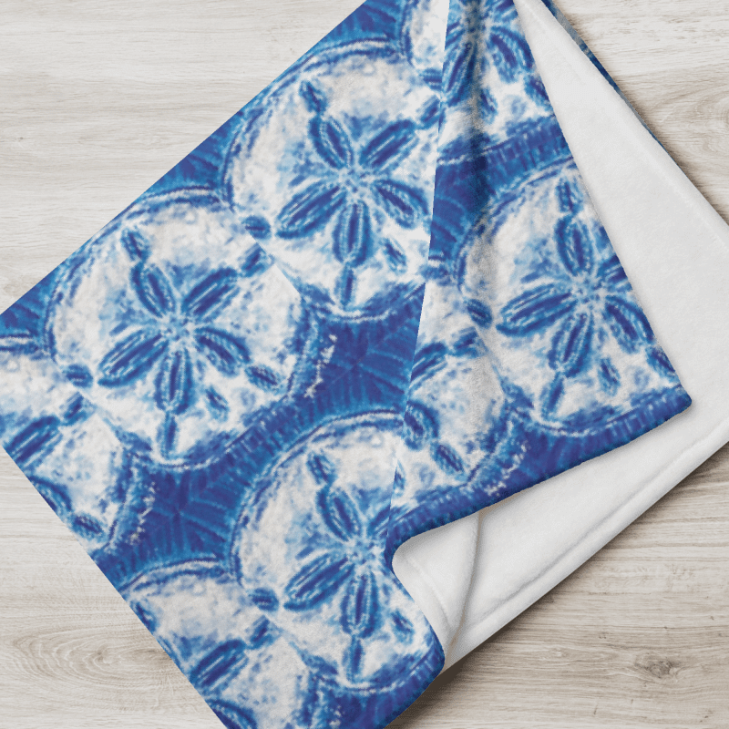 Sand Dollar Tie-Dye Throw Blanket | Coastal Blue & White Cozy Blanket | by Monique Faella Designs™ product image (5)