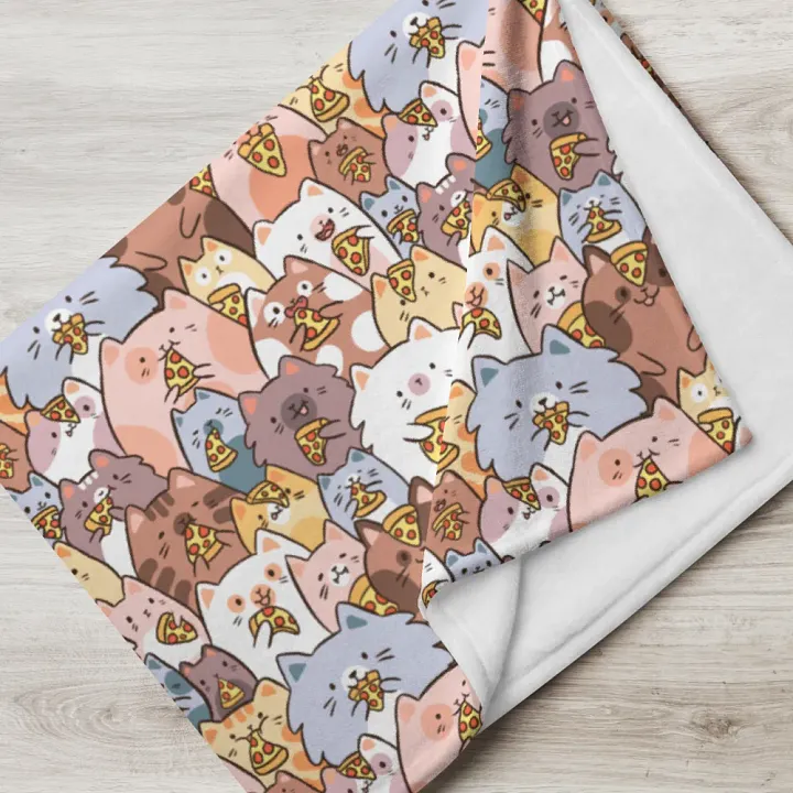 Whimsical Pizza Cats Throw Blanket product image (1)
