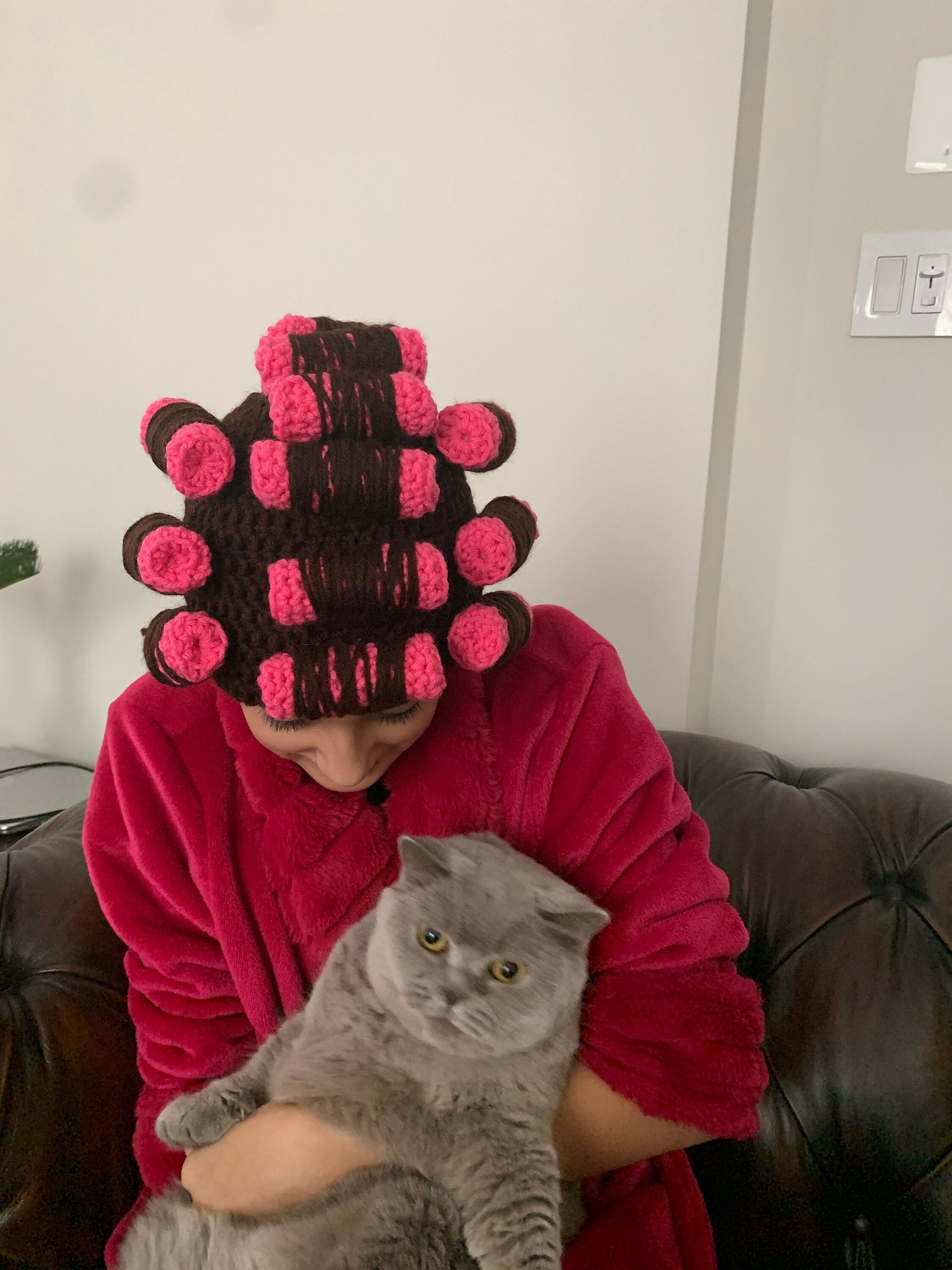 Crazy Cat Lady Hat Crochet Pattern, Crochet Curler Wig Hat Pattern, Beautician Cap with Foam Rollers, ALL Sizes product image (3)