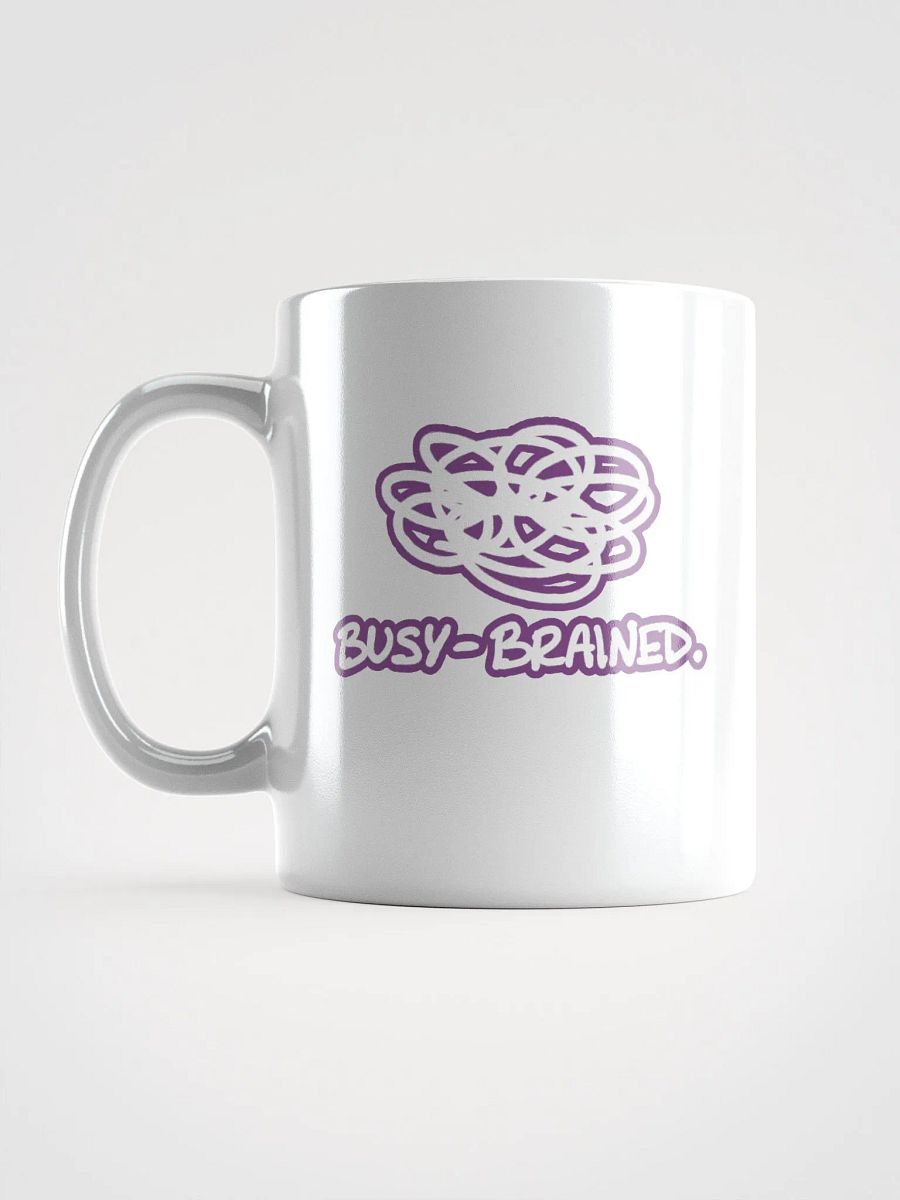 BUSY-BRAINED (lined design, #763D7D) glossy white mug product image (12)