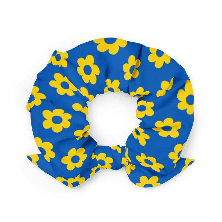 Sunflower Yellow and Kiev Blue Fan Flower Scrunchie with Bow product image (2)