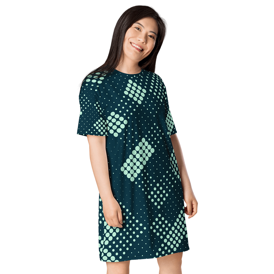Trendy Oversized T-Shirt Dress with Exclusive Teal Polka Dot Design - TDSMUSIC.com product image (4)