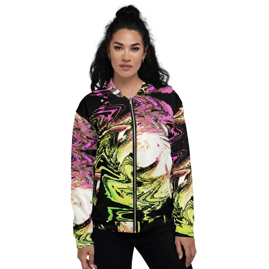 Abstract Neon Daisy Swirl Unisex All Over Print Bomber Jacket product image (1)