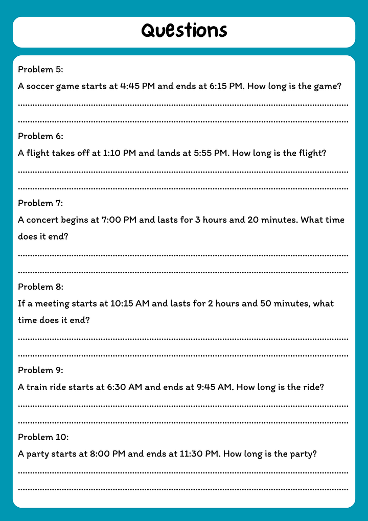 Elapsed Time Practice Worksheet - 10 Word Problems product image (2)