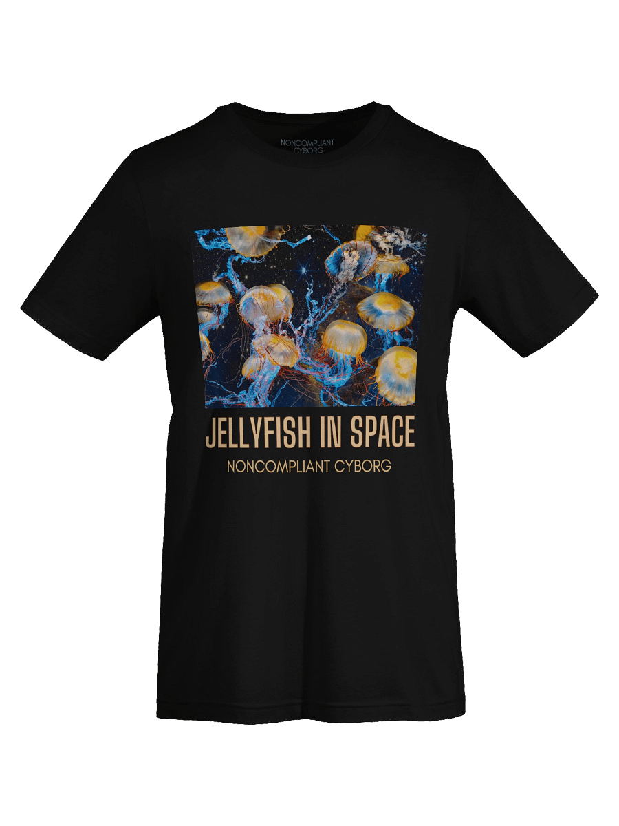 Jellyfish in Space with text Black T-Shirt product image (7)