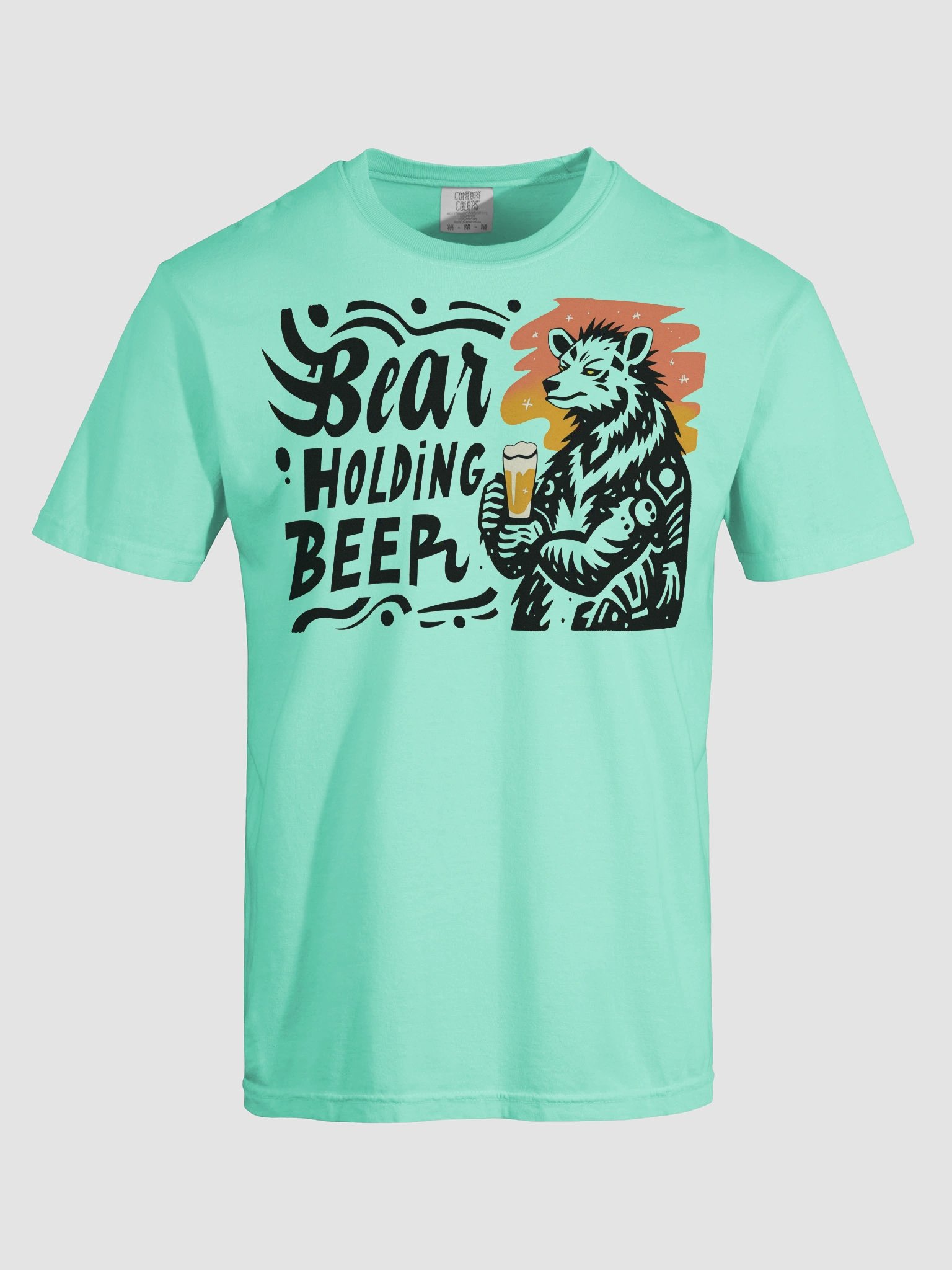 Stylized Bear with Beer Glass | Creative Typography Print Heavyweigh T-Shirt product image (37)