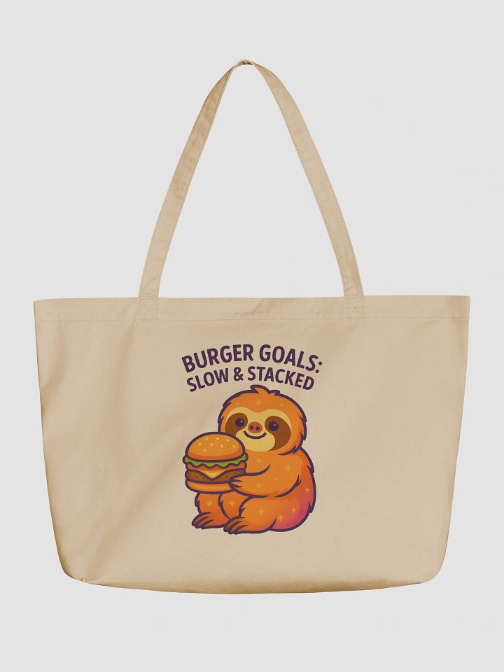 Burger Goals – Funny Sloth Tote Bag (Double-Sided Print) | Organic Cotton Tote – Sloths Having Snacks Collection product image (1)