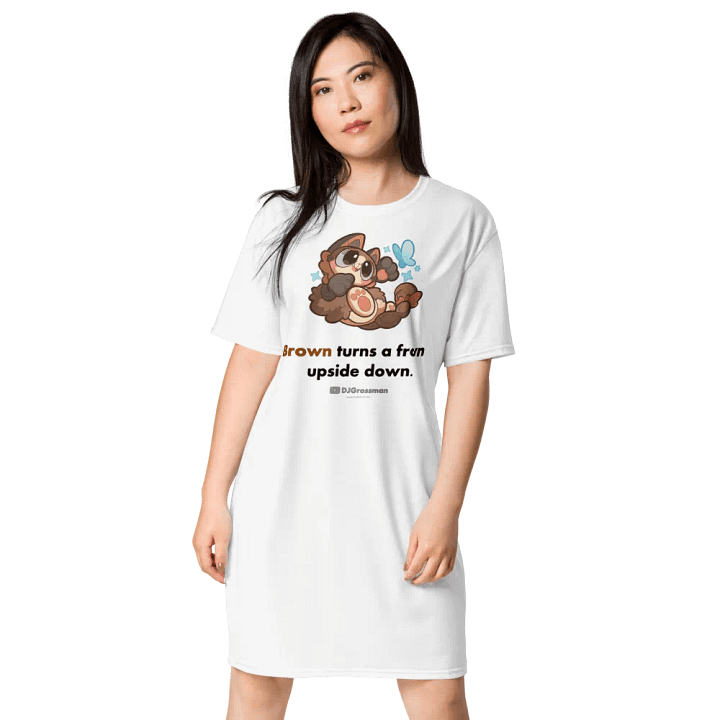 Playing Terra • "Brown turns a frown upside down." • T-shirt Dress (White) product image (1)