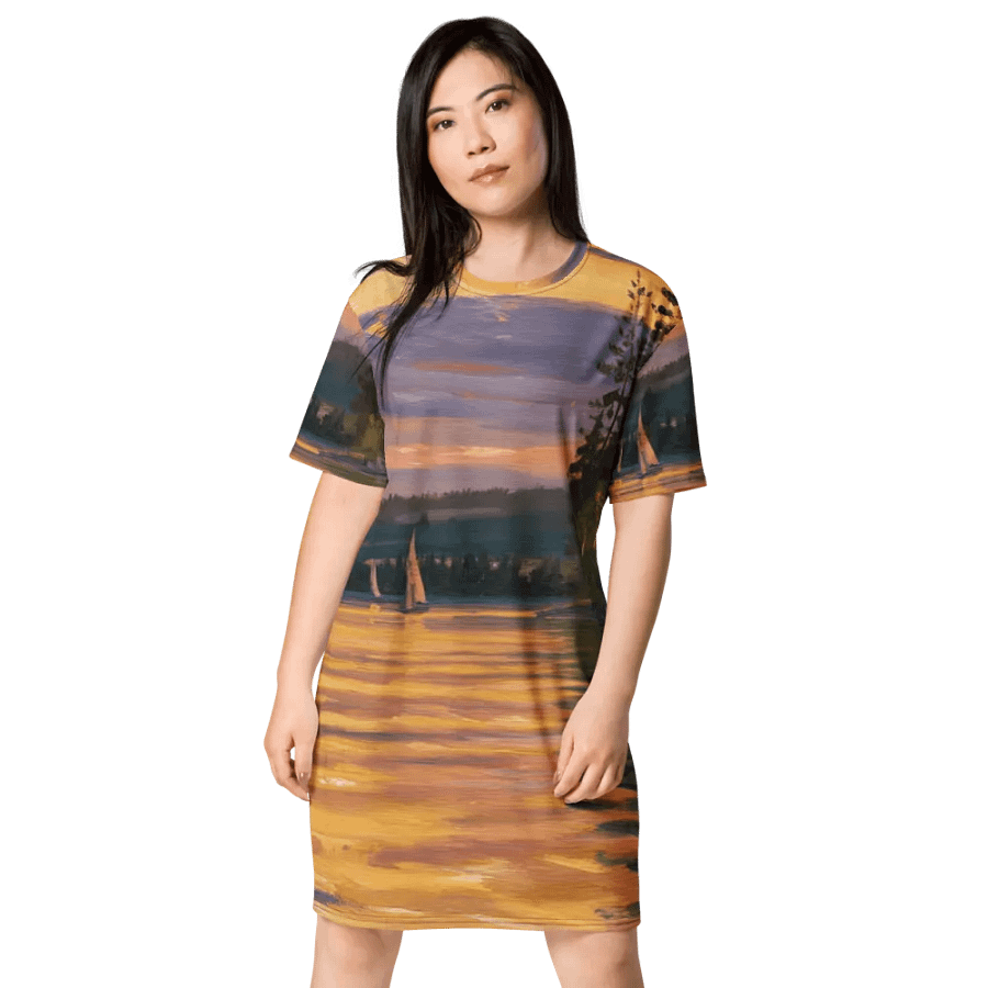 Sunset Lake Sailing, T-shirt Dress product image (3)