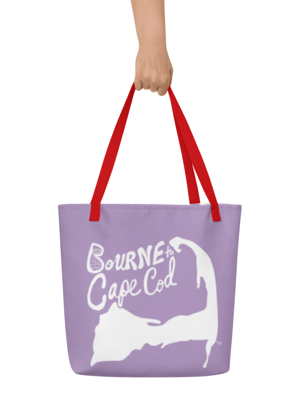 BOURNE to Cape Cod™ | Large Tote Bag with Pocket | Coastal Classic | All-Over Logo Print | White Logo on East Side Lavender product image (1)