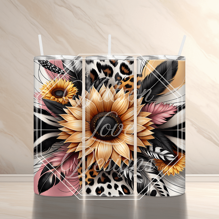Leopard Print 20 oz Skinny Tumbler Sublimation Design Digital Download PNG Instant DIGITAL ONLY, Pink Leopard Print Sunflower Tumbler Wrap product image (2)
