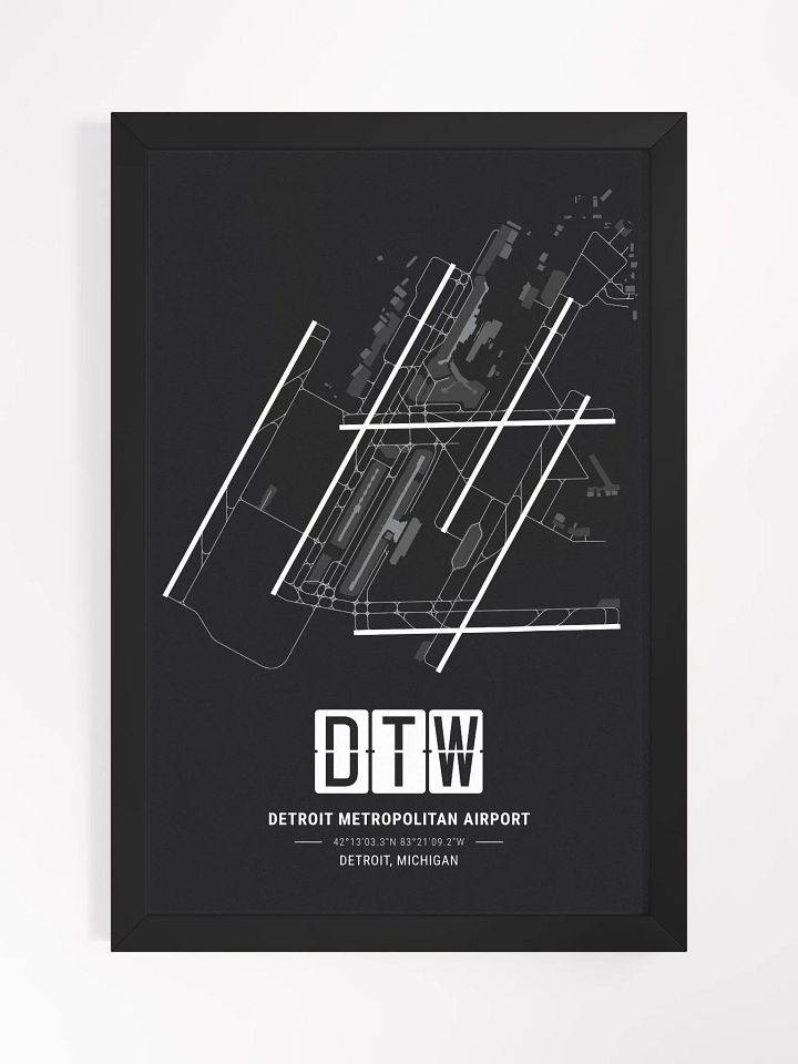 Framed Airport DTW Premium Map On Matt Paper product image (1)