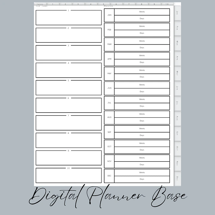 Monthly Digital Planner Base with 10 Top Tabs product image (1)
