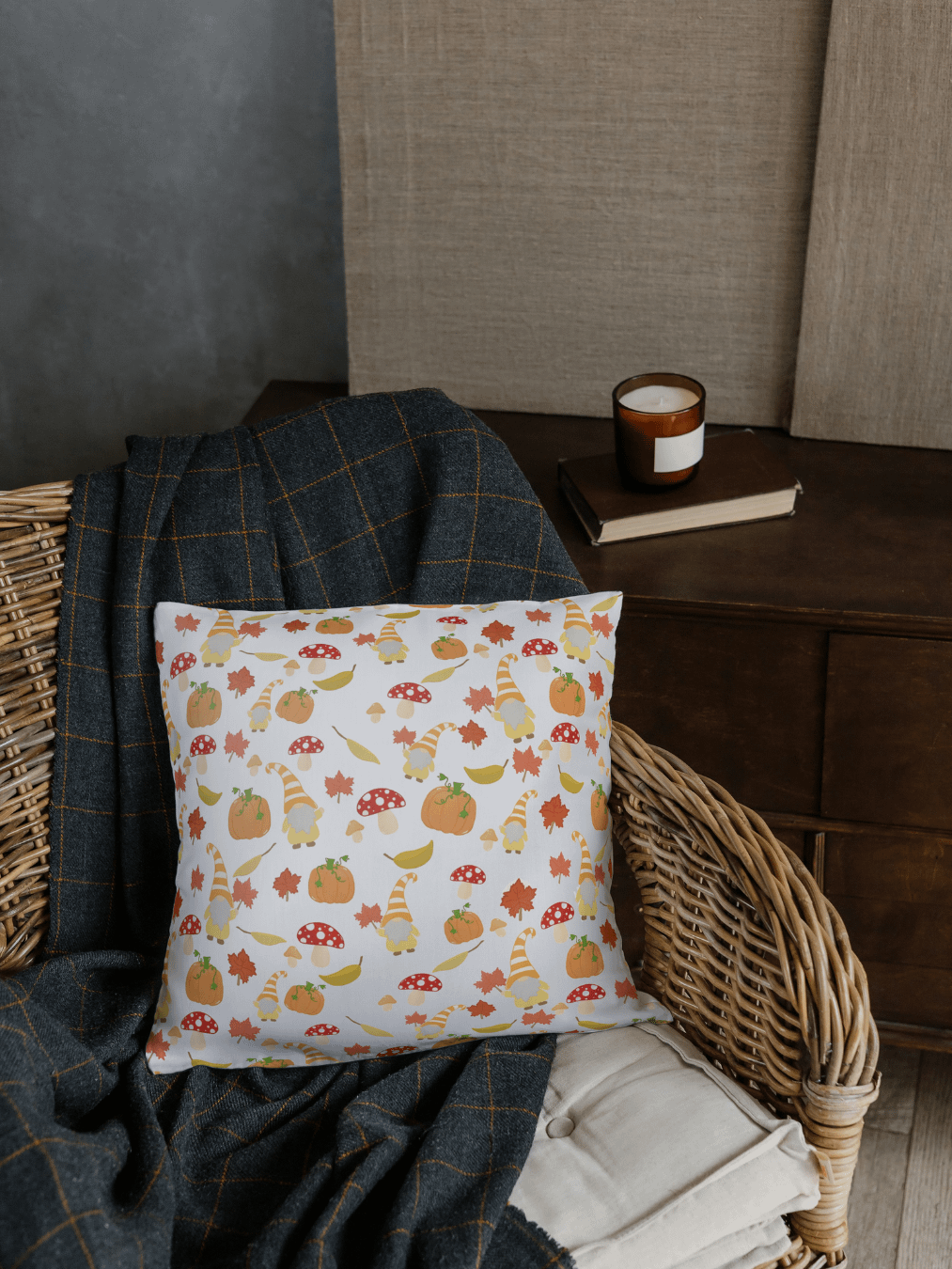 Fall with my Gnomies in White Pattern Pillow product image (1)