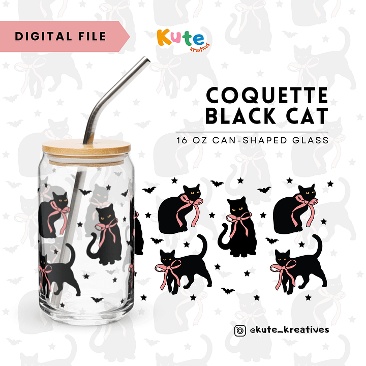 [Digital File] 16oz Can-Shaped Glass Wrap PNG | Black Cat product image (1)