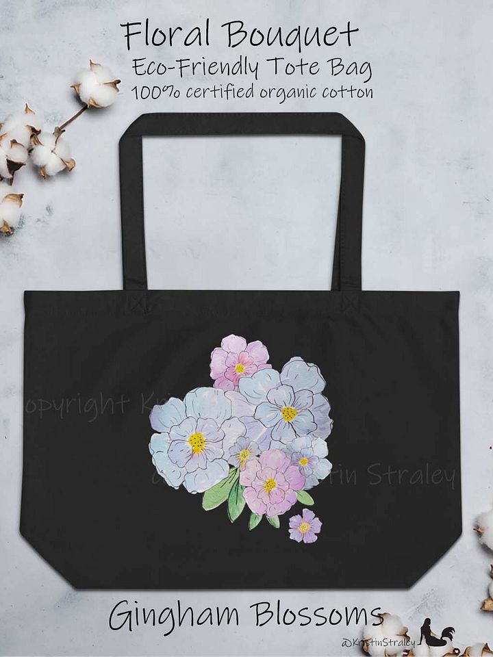 Gingham Blossoms - Blue Watercolor Floral Bouquet Art Print Lg product image (1)