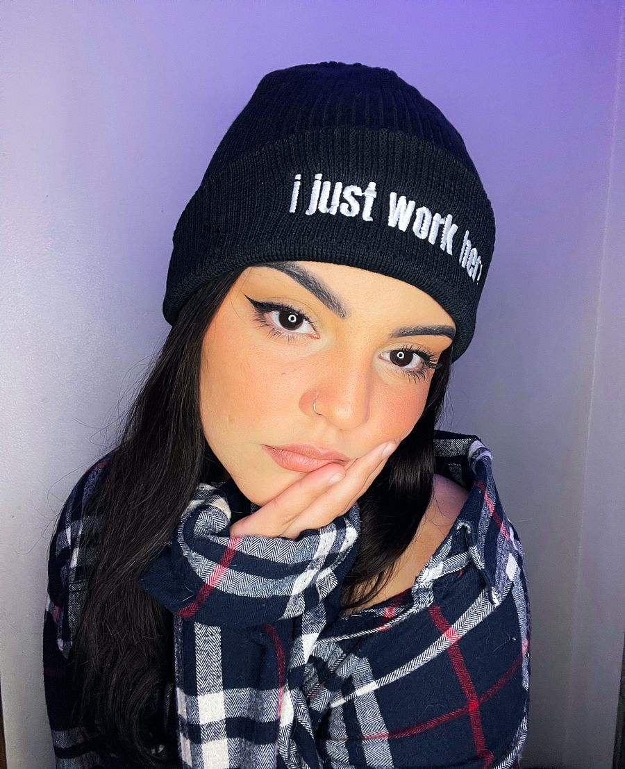 i just work here beanie product image (1)