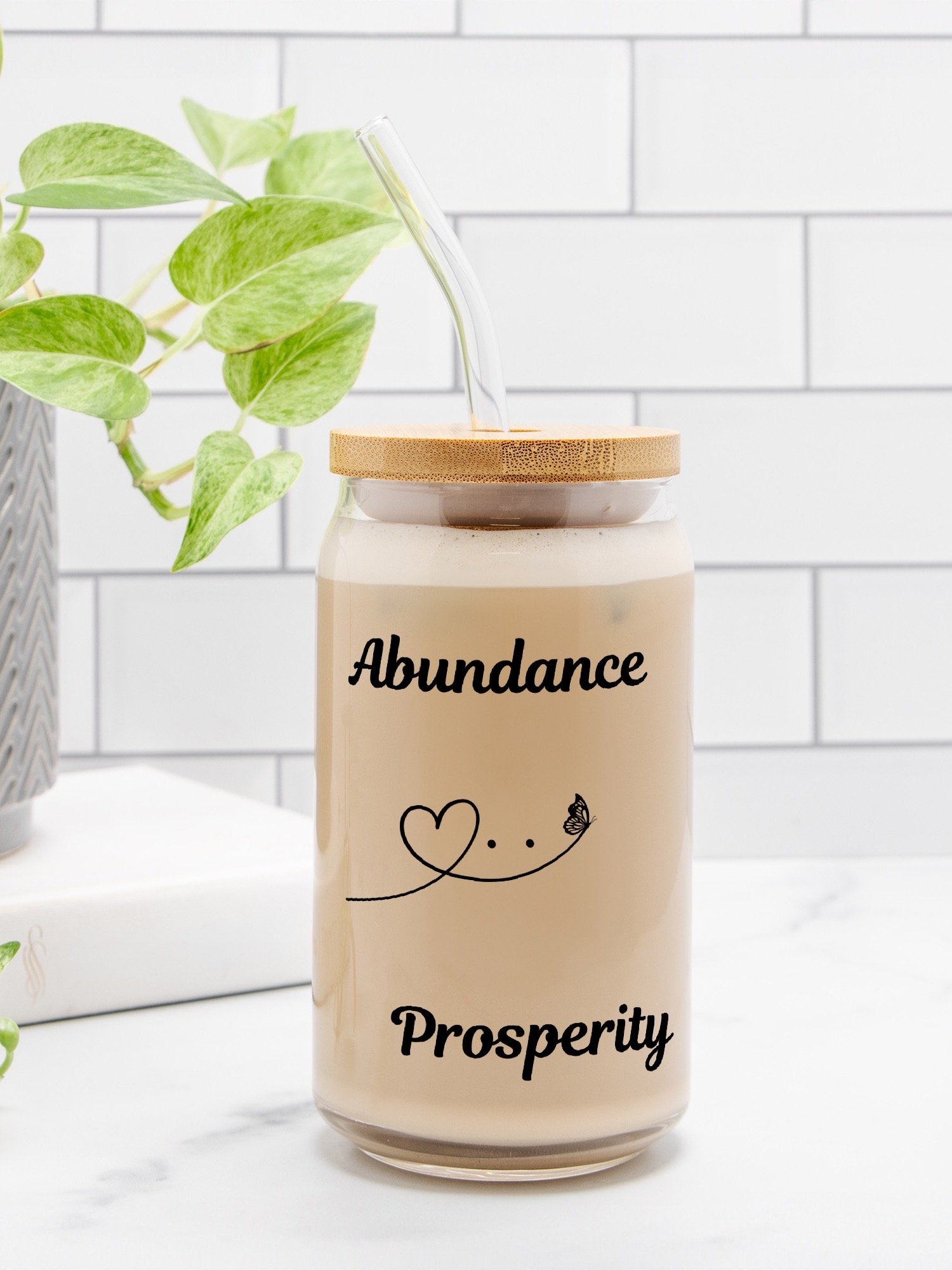 Abundance and prosperity wellness glass can product image (1)