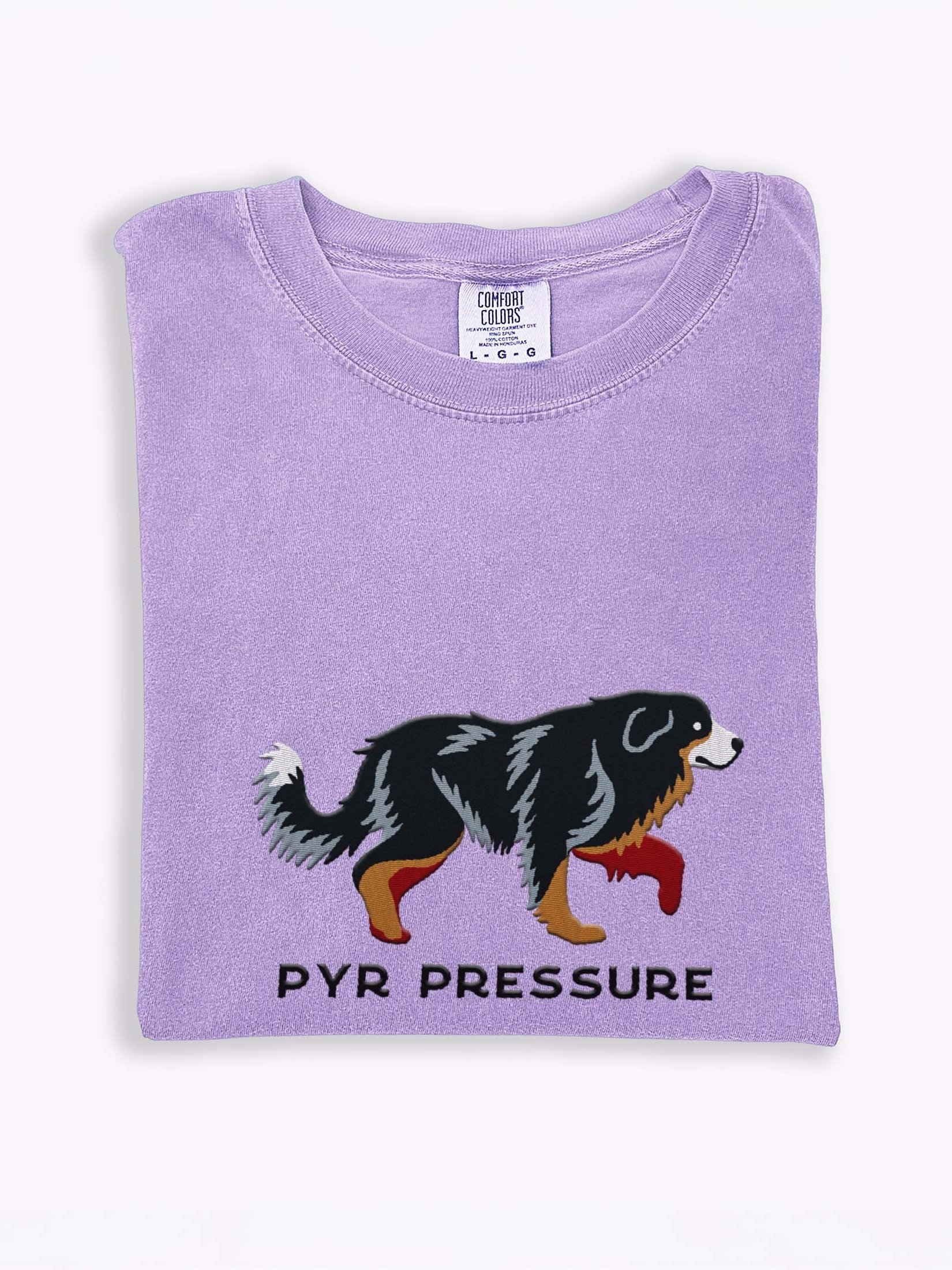 Pyr Pressure T-Shirt(Embroidered) of a Great Pyrenees(Black & Tan) product image (1)