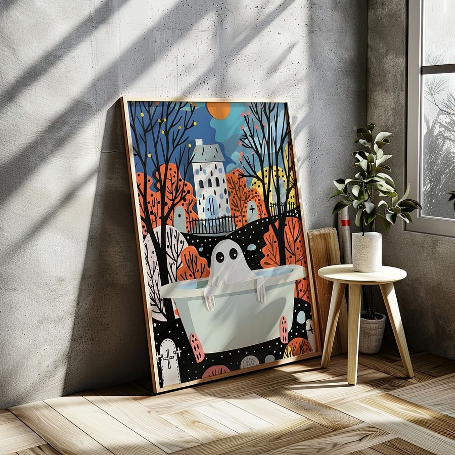 Ghost in Bathtub 3D Paper Art Halloween Bathroom Wall Art Print product image (23)
