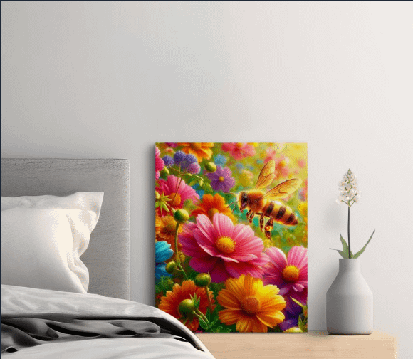 Vibrant Garden Blooms with Honeybee Poster product image (1)