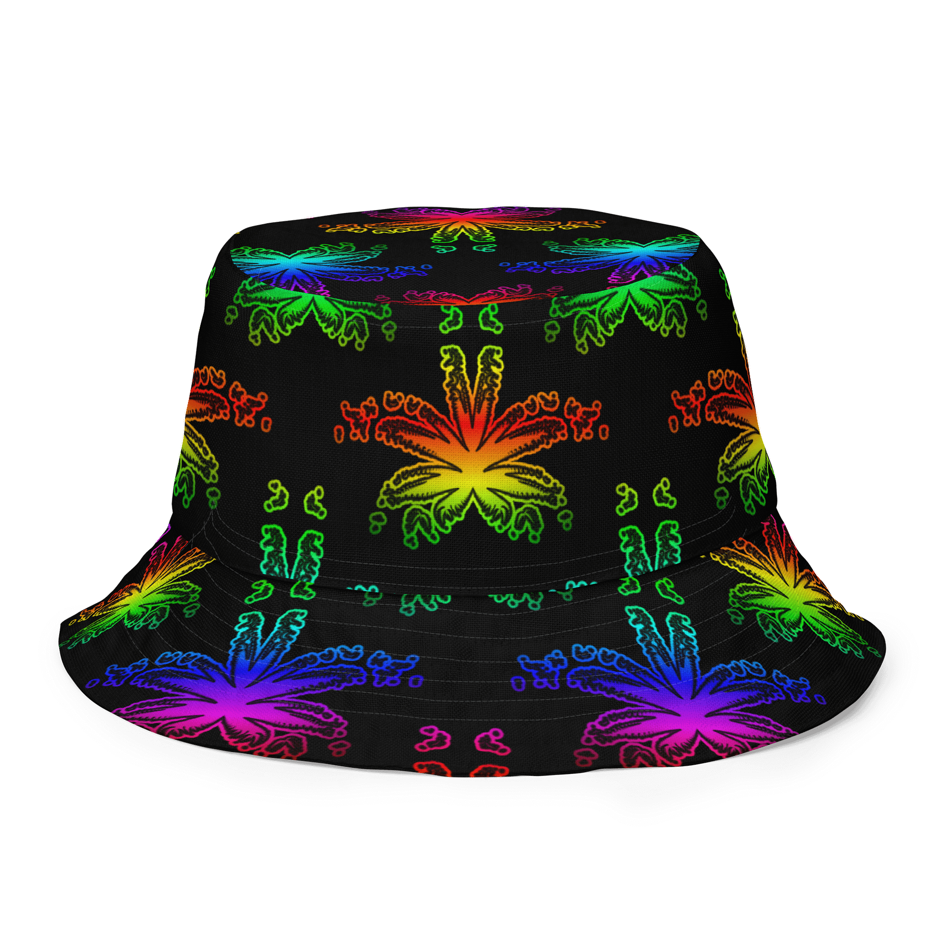 Rad Rainbow Reefer Reversible Bucket Hat, Happy Pride Pot Leaf Pattern Fashion Accessory, Colorful Queer Twisted Weed Leaves LGBTQIA+ Art product image (5)