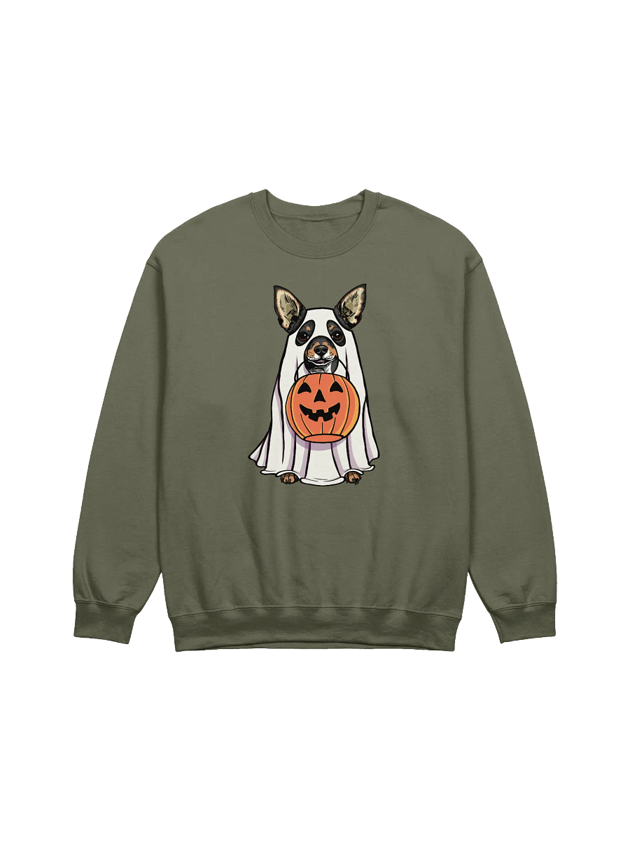 Funny Halloween Chihuahua(Tricolor) Sweatshirt | Funny Chihuahua Wearing a Ghost Costume and Holding a Pumpkin Basket product image (13)