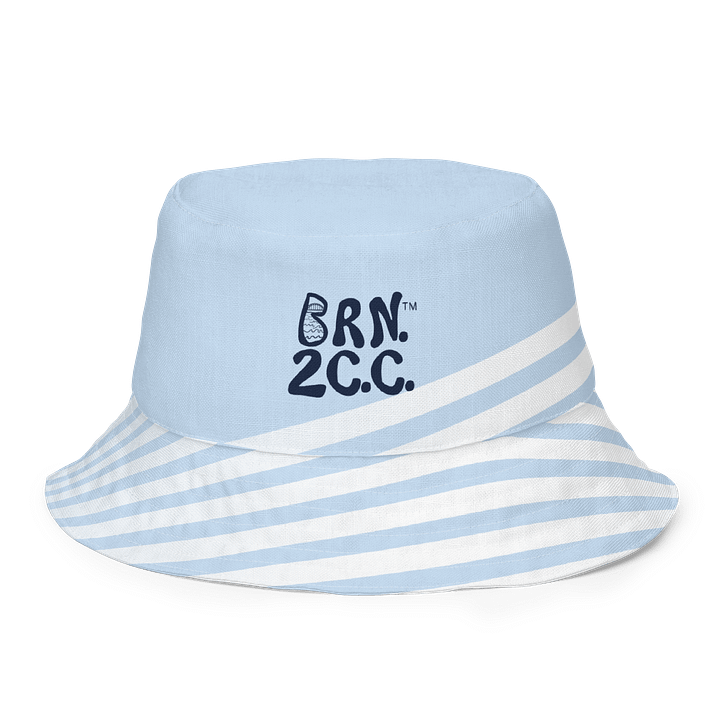 Adults Unisex | Reversible Bucket Hat | BOURNE to Cape Cod™ x BRN.2C.C.™ Logo Print | Coastal Style Sun Hat | Navy Logos on Skyline Stripes product image (2)