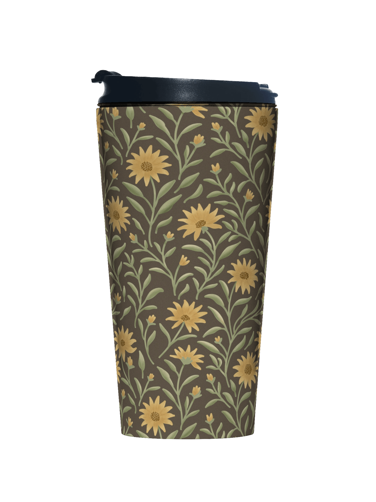 Golden field stainless steel travel mug. Elegant floral design on dark background product image (1)