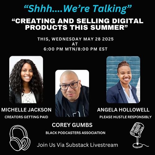 Join our founder @coreygumbs, Michelle Jackson of @creatorsgettingpaid and @angeladhollowell of @honeyandhustlepod this eveni...
