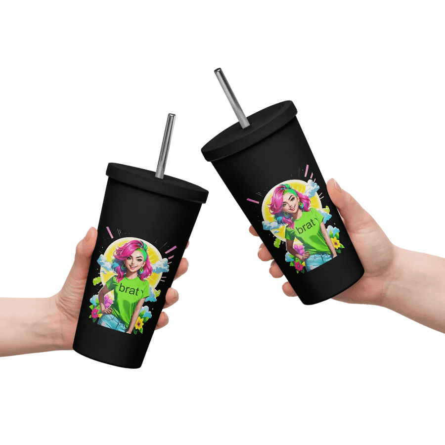 Brat 20 oz Tumbler Cup - Black - Insulated Tumbler with a Straw v5 product image (10)