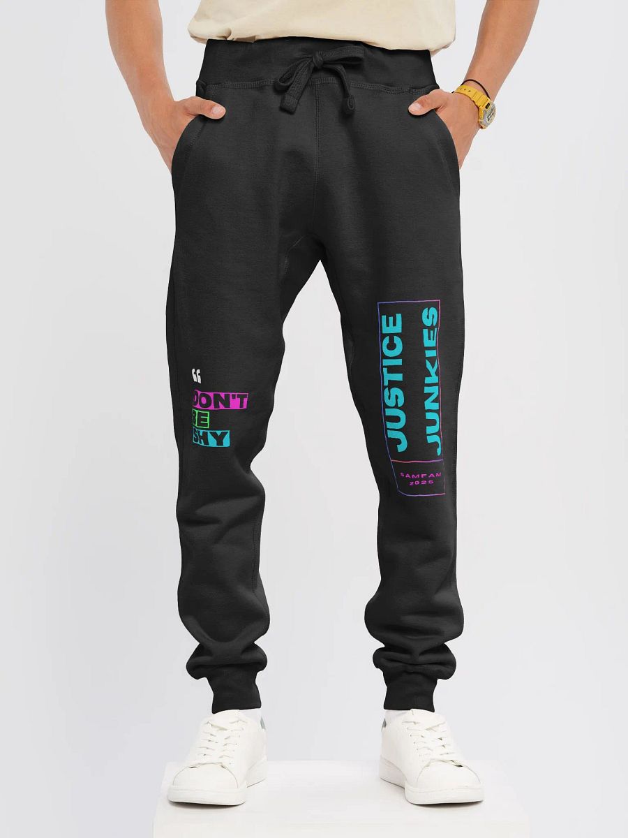 DON'T BE SHY Justice Junkies SamFam 2025 joggers product image (4)
