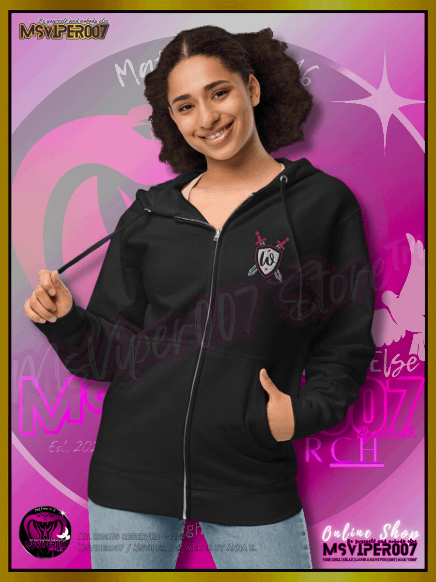 Hoodie [ Embroidered / DTG Design(s) ] - MsViper007's "Warrior Spirit-Plate Up!!!" - (flamingo / royal pink) Zip Up Hoodie By Anna H. product image (6)