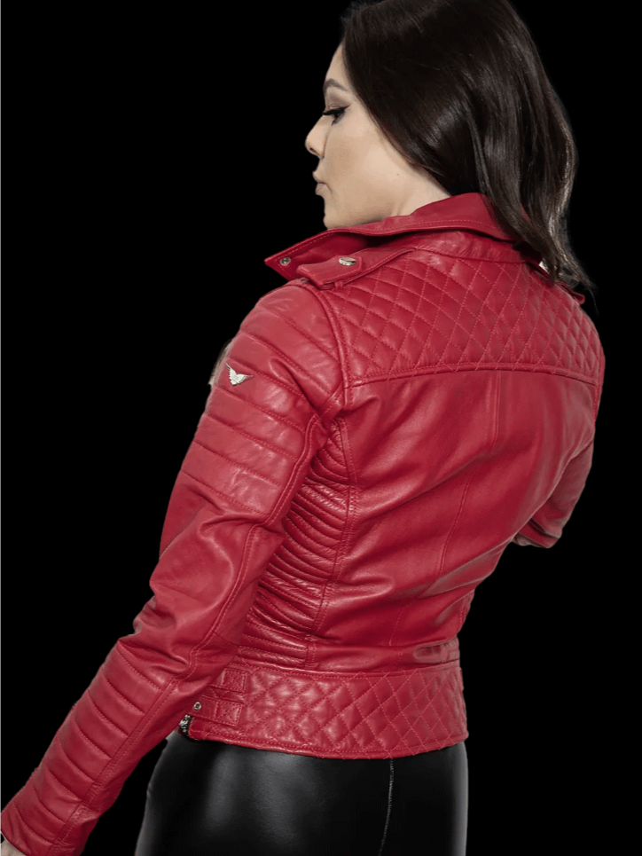 Ladies Quilted Red Leather Moto Jacket product image (5)
