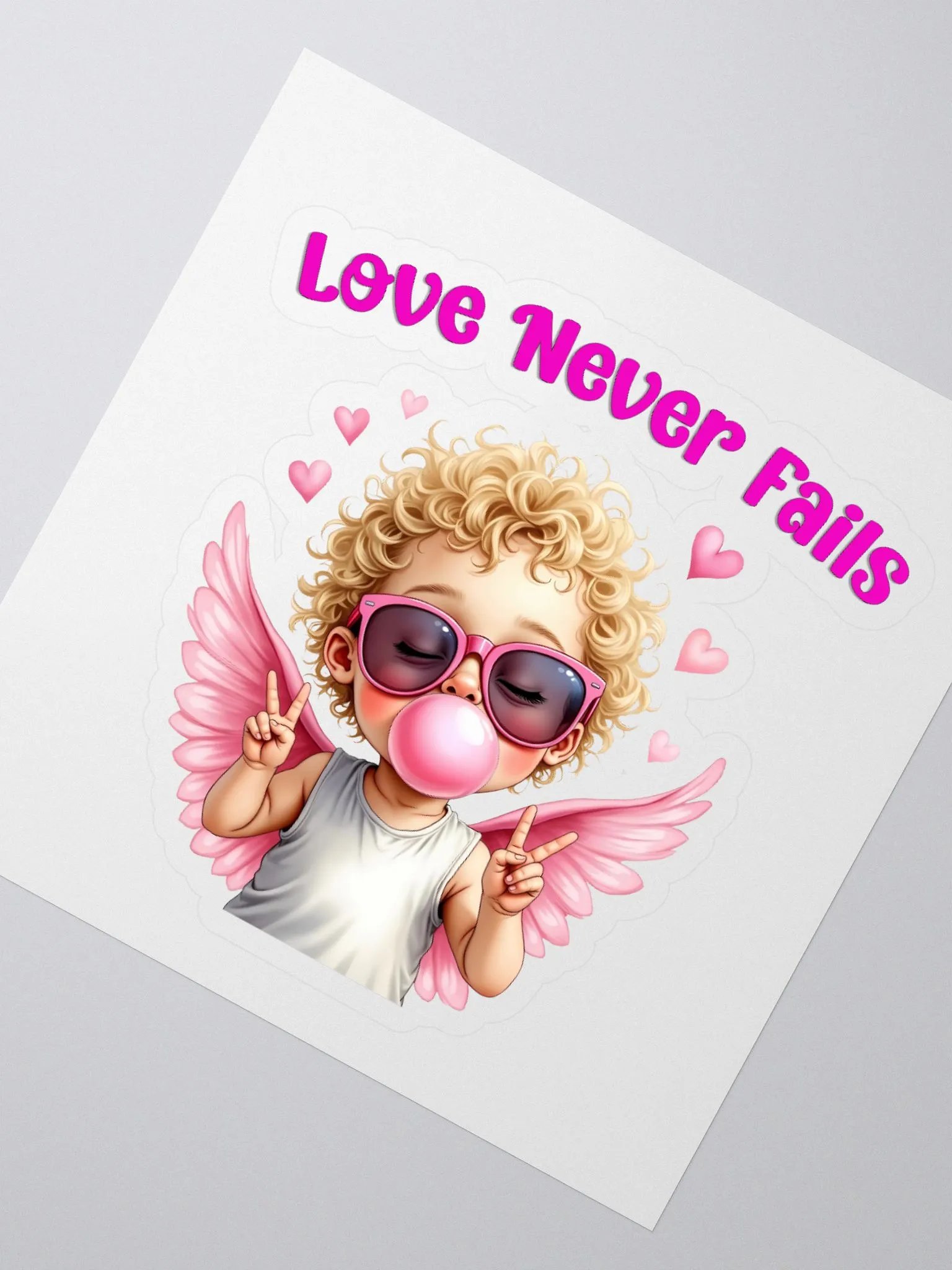 Love Never Fails Valentine Retro Cupid Valentine's Day Kiss Cut Stickers product image (2)