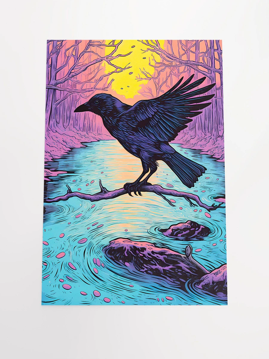 Raven on a Branch Enchanted Forest at Dusk Sunset Matte Poster product image (3)