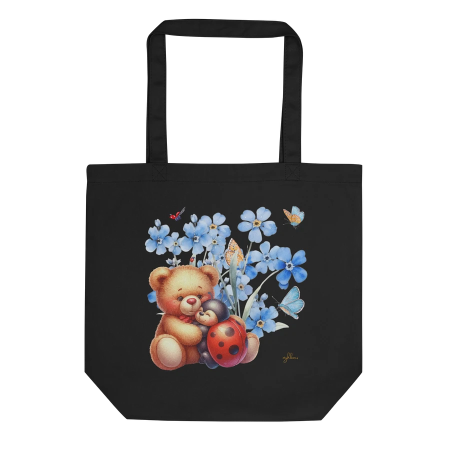 Forget-Me-Not Whispers Teddy Bear Tote Bag – Organic Cotton Twill, Floral Design with Teddy Bear & Ladybug, Eco-Friendly Bag product image (1)