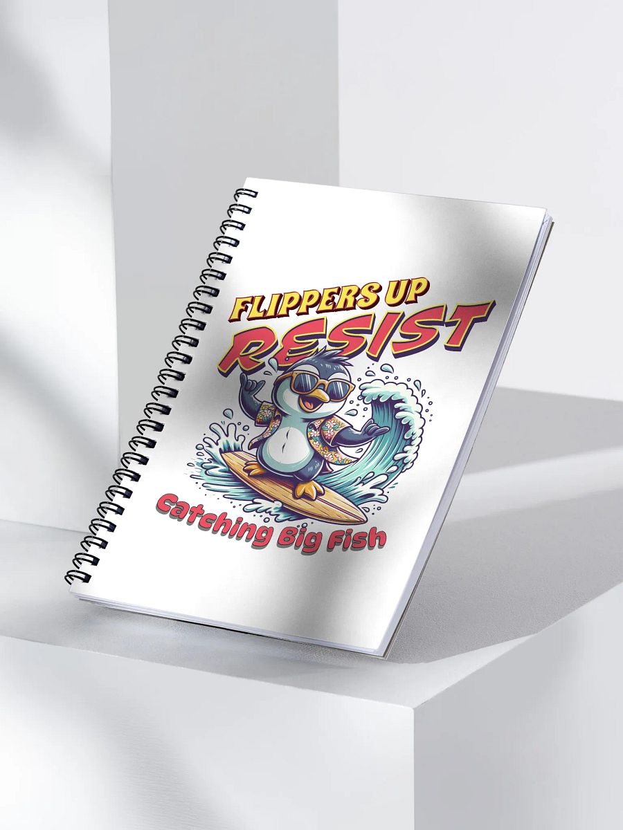 Flippers Up Resist Catching Big Fish Penguin Surfing Spiral Notebook product image (3)
