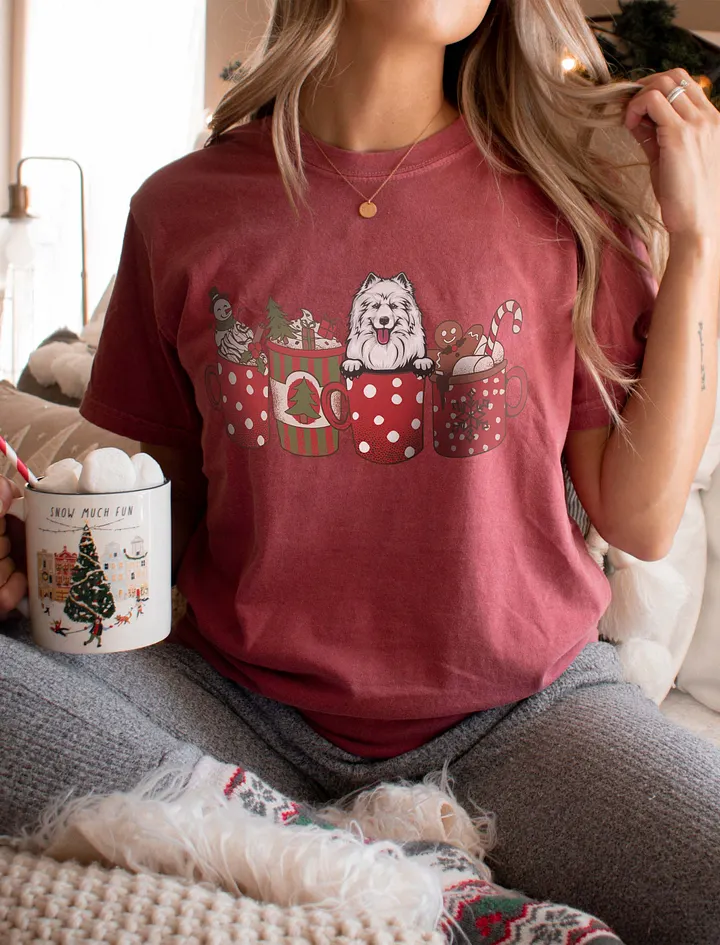 Cute Samoyed in a Christmas Cup T-Shirt | Funny Christmas Pup in a Cup product image (1)